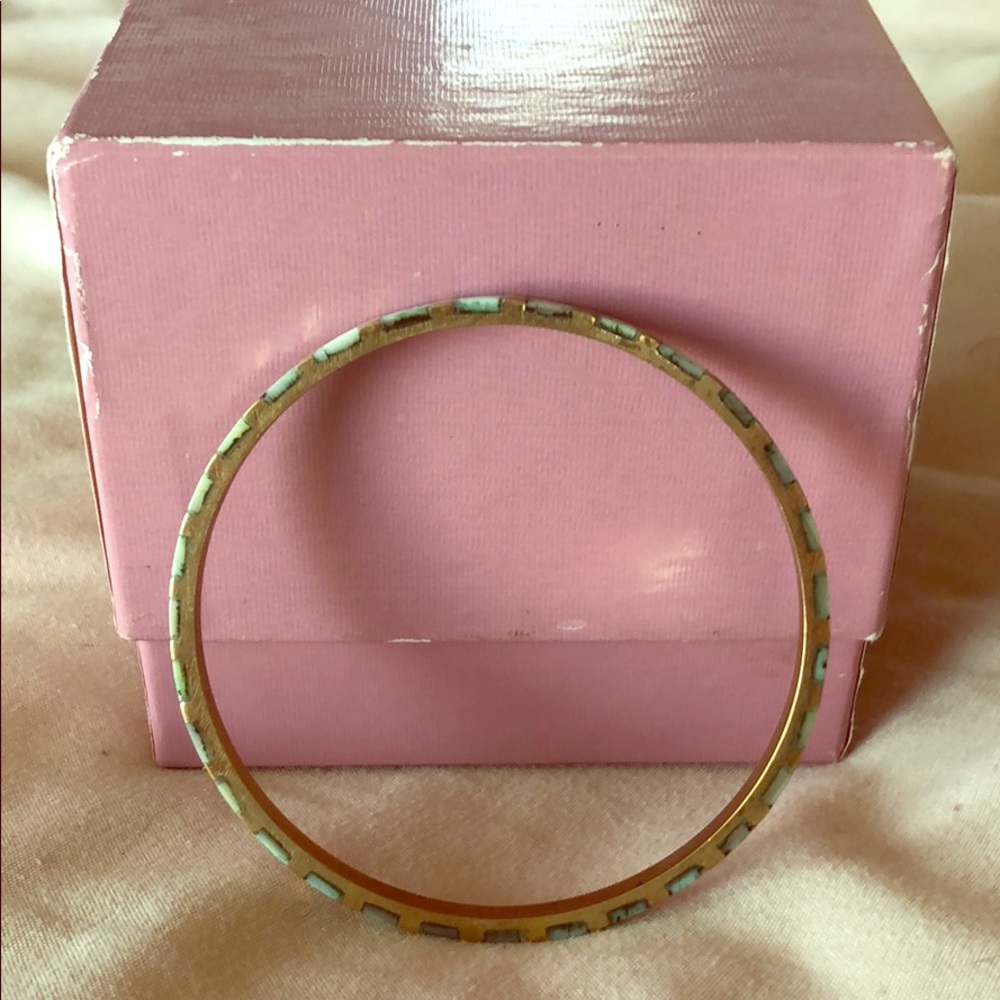 Gold and mint stone bangle bracelet